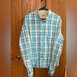 Hollister Mens Button Down Shirt Plaid Long Sleeve Size XL Blue Pink